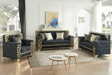 Side view of Hira Black Accent Chair with Gold Metal Accents