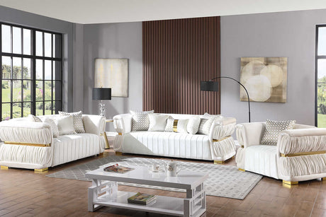 Anna White white and gold velvet living room set sofa front view