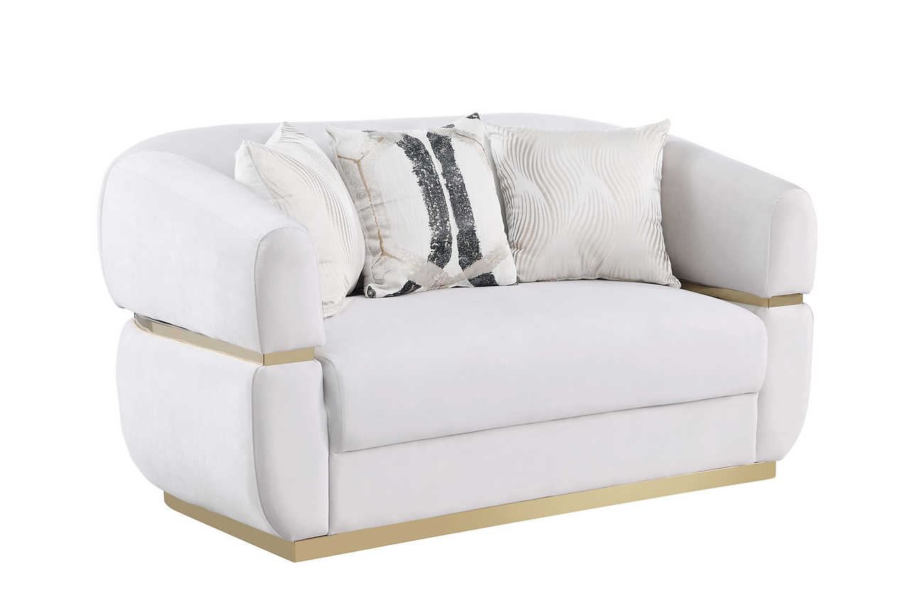 Carmela cream velvet living room set frontal view