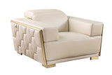 Hexor beige armchair angled view with brushed gold hardware
