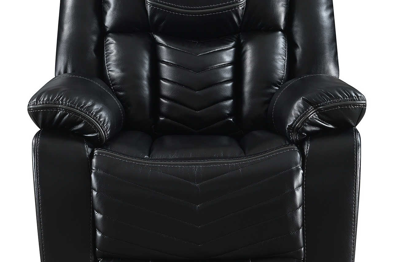 Rocker recliner in black leather gel upholstery