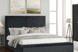 Mio black velvet queen panel bed angled side view
