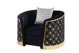 Athena Black Chair front angle with gold metal frame and pillow