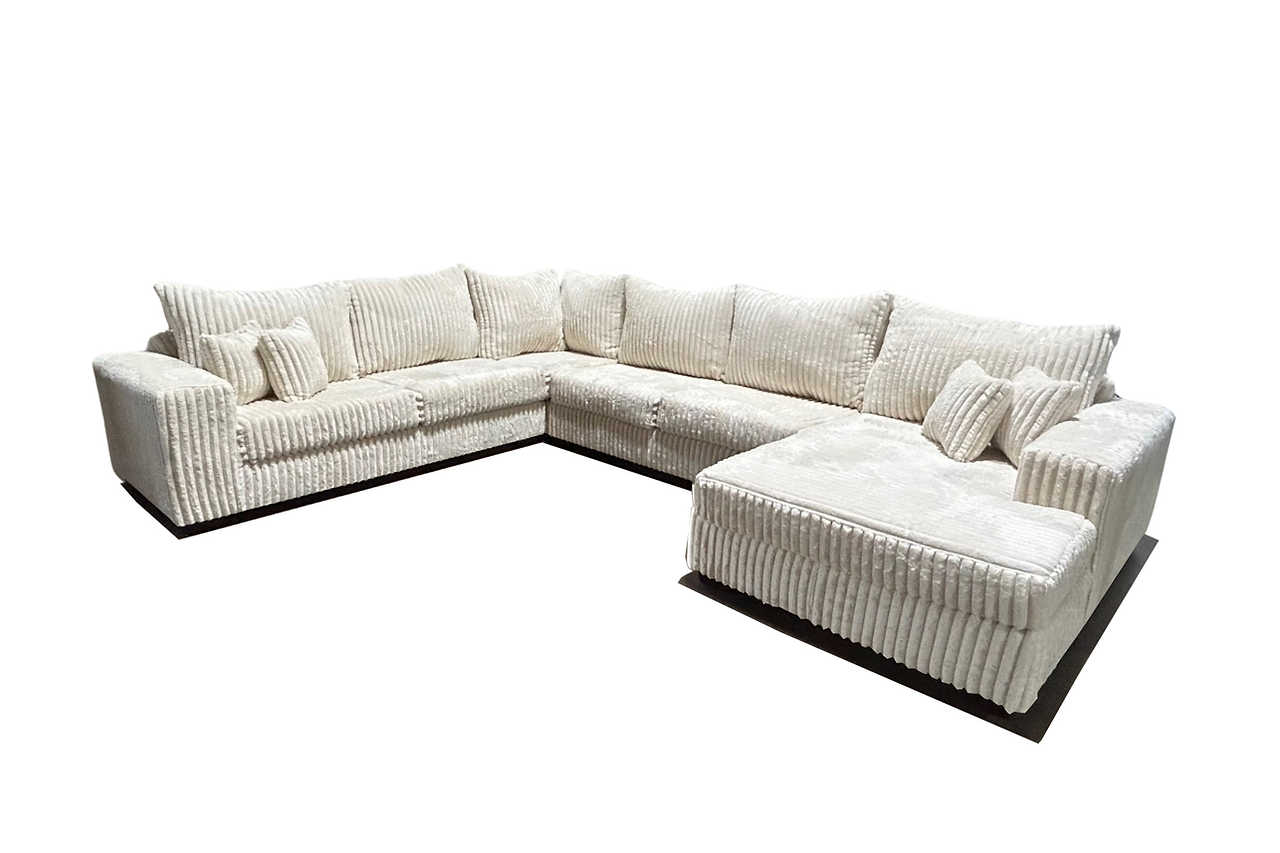 Side view of Texan Ivory Corduroy Sectional sofa