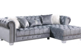 Yaz Grey Velvet Tufted Sectional sofa side view