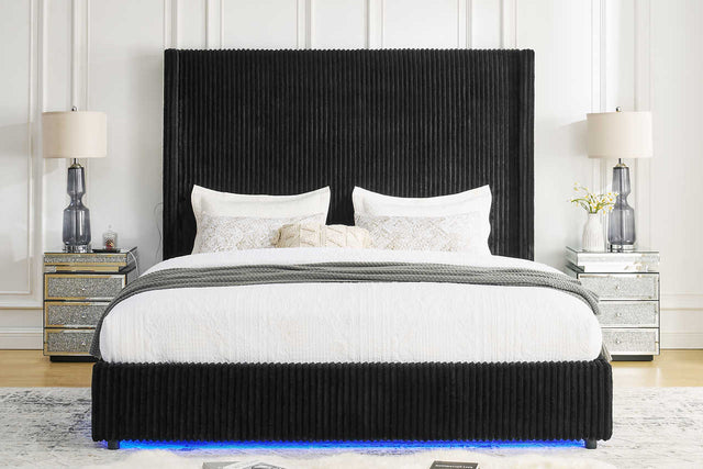 Belinda Black LED Upholstered Platform King Bed front view