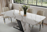 Gobi 79-inch modern white dining table with black steel legs, front angle