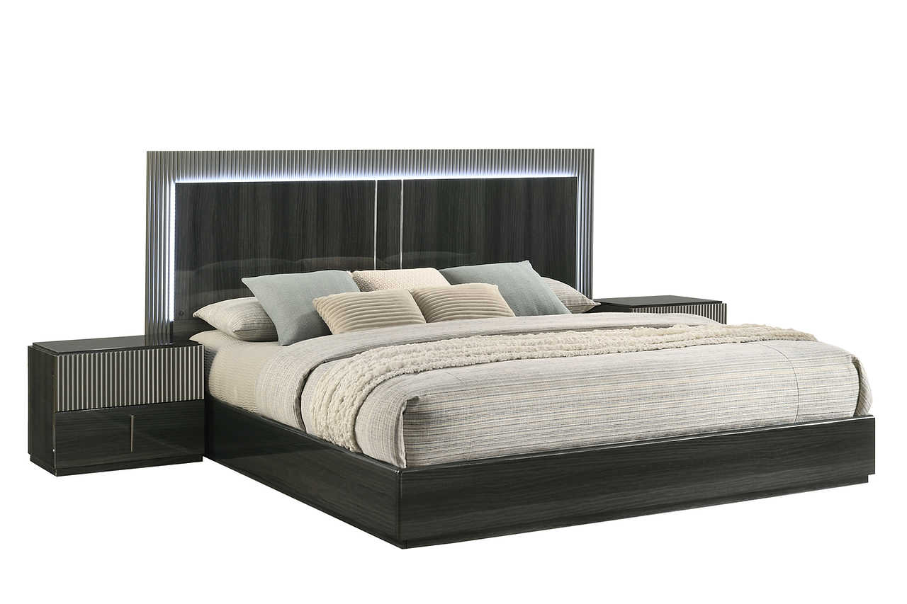 Raven Dark Gray LED Panel Bedroom Set