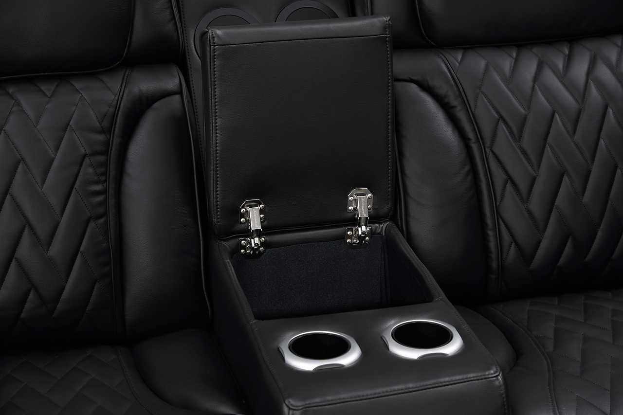 Close-up of sofa LED lighting feature and cupholder