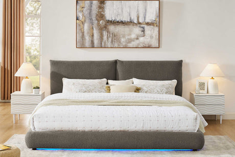 Zima Brown LED Upholstered King Platform Bed angled view