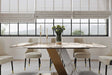 Goldie 79" dining table front angle with Pandora sintered stone top