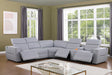 Nexus light blue power reclining sectional angled view