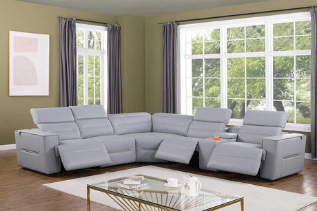 Nexus light blue power reclining sectional angled view