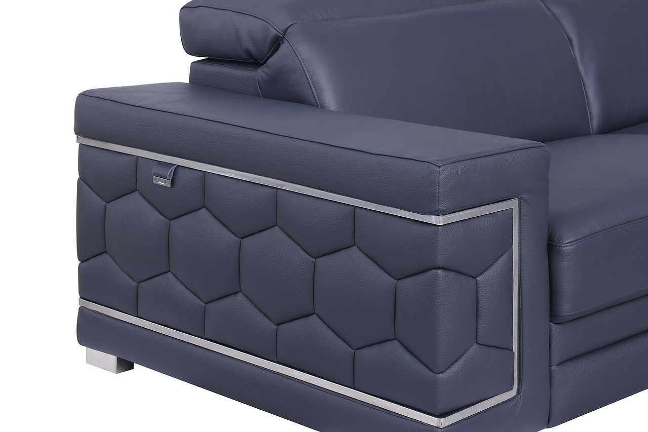 Room setting with Favo Dark Navy Italian Leather Sectional Sofa
