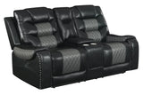 Phoenix Black rocker recliner in black faux leather, angled view