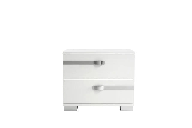 Dream Rombi white nightstand front view with marble top and two drawers