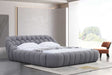 Bubbles gray upholstered platform king bed front side view