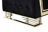 Close-up detail of black and gold upholstery on living room set