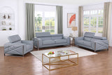 front view of Giorgio Light Blue Italian Leather Sofa