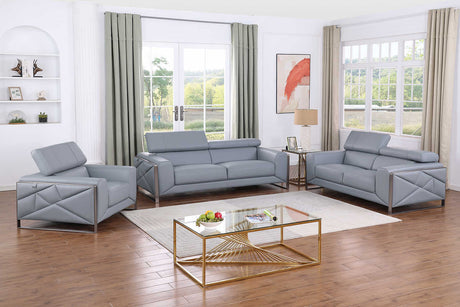front view of Giorgio Light Blue Italian Leather Sofa
