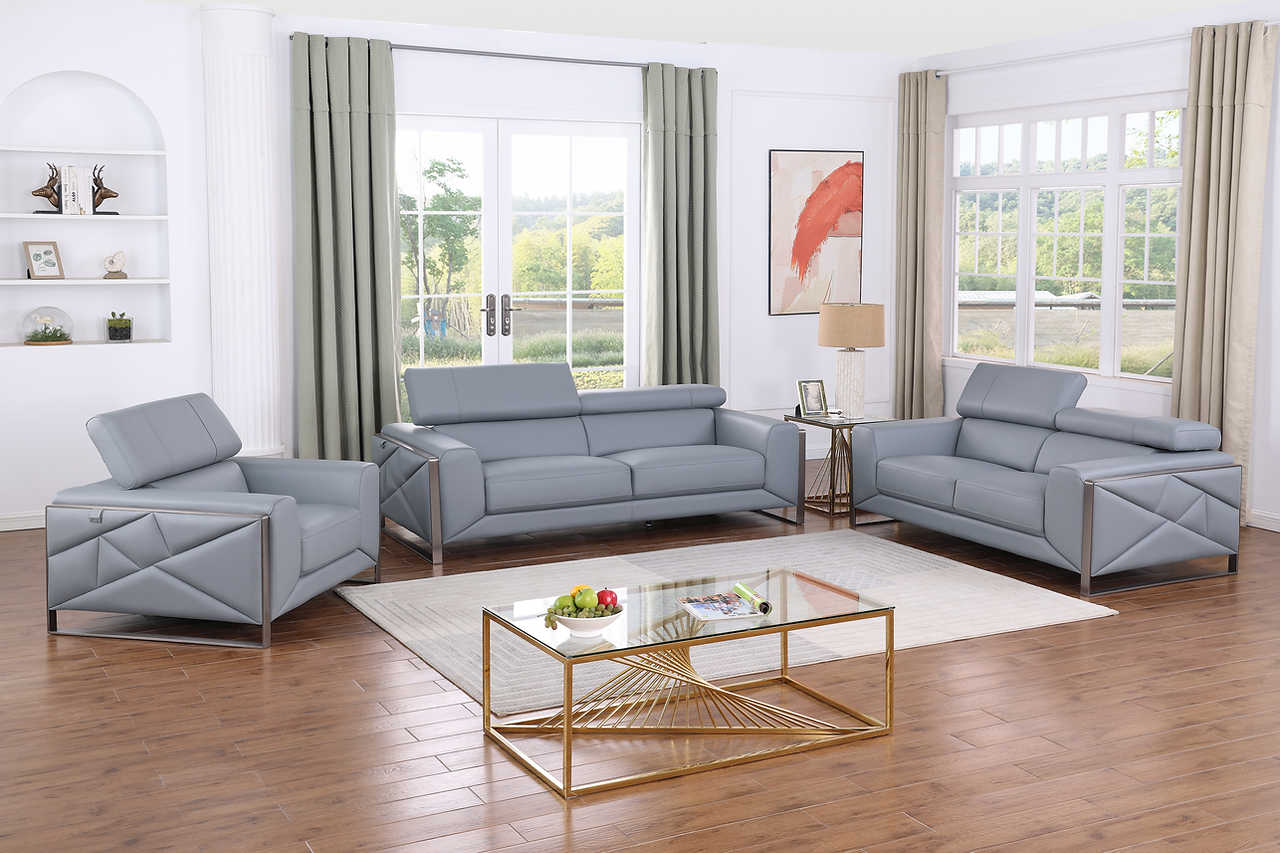 main view of Giorgio Light Blue Leather Sofa furniture