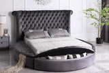 Lux Grey Velvet Tufted Queen Bed front view