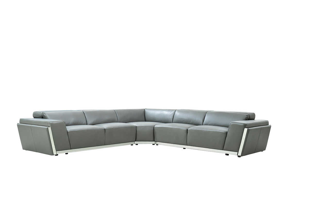 side view of Domo Grey Leather Sectional sectional sofa