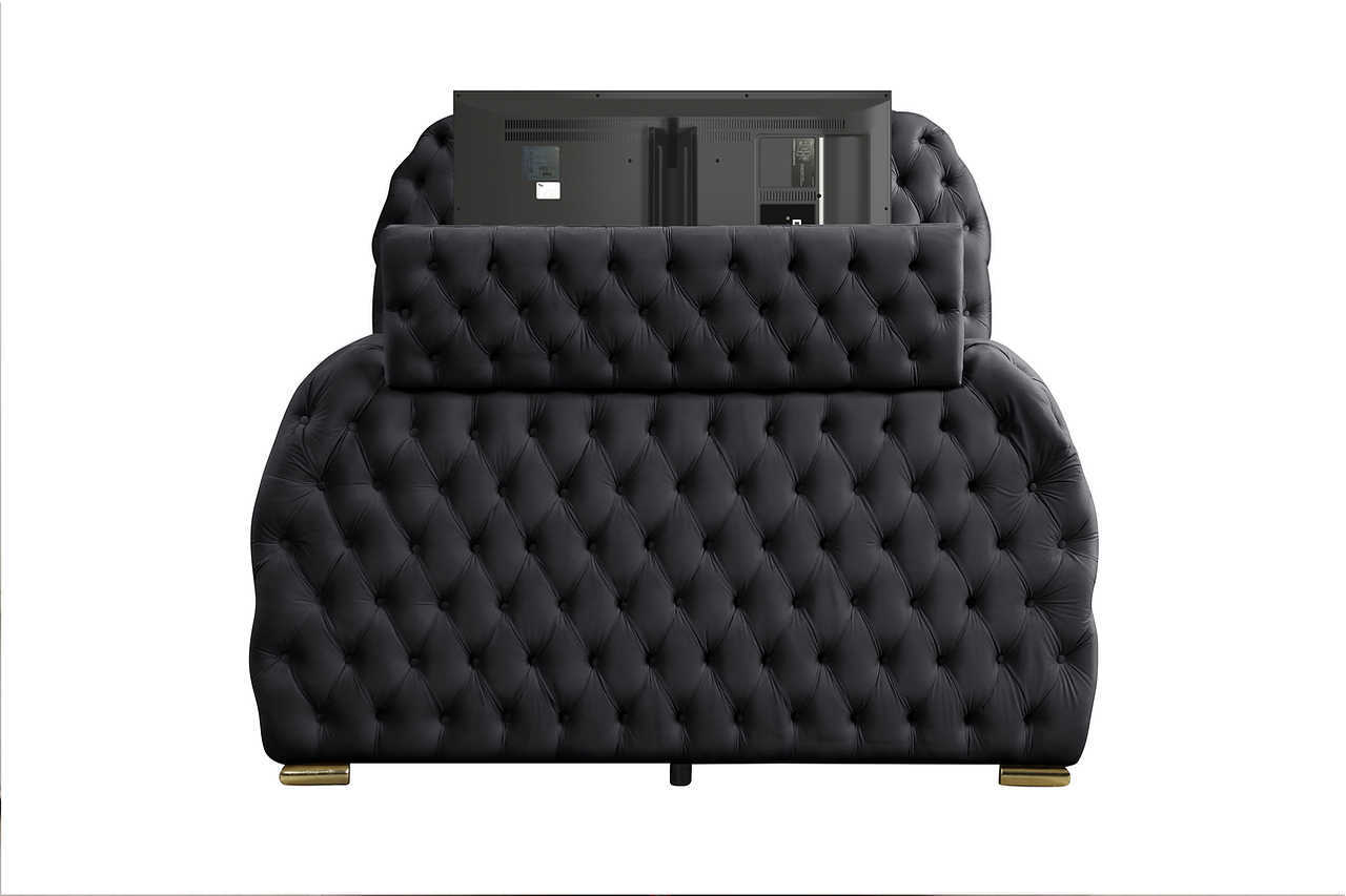 TV stand integrated in footboard with 50-inch TV