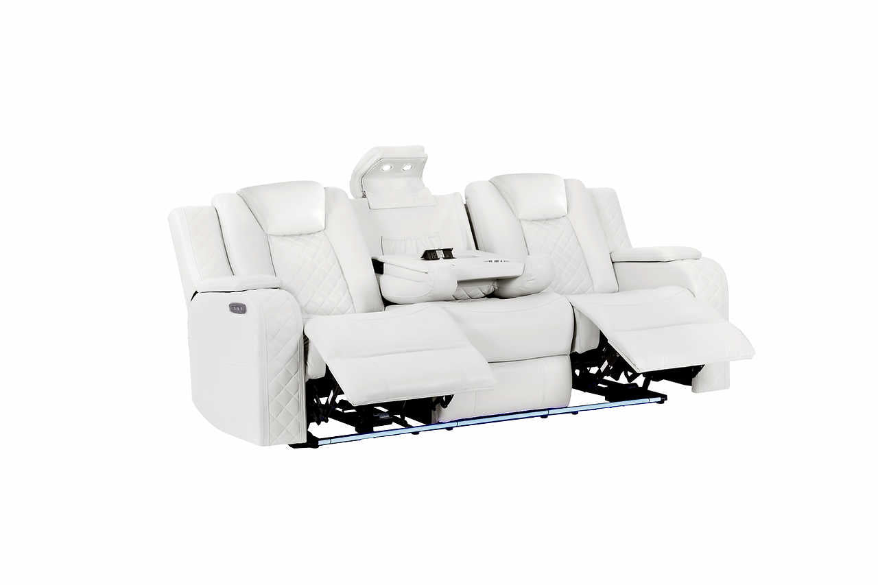 Eclipse white air leather power reclining loveseat side view