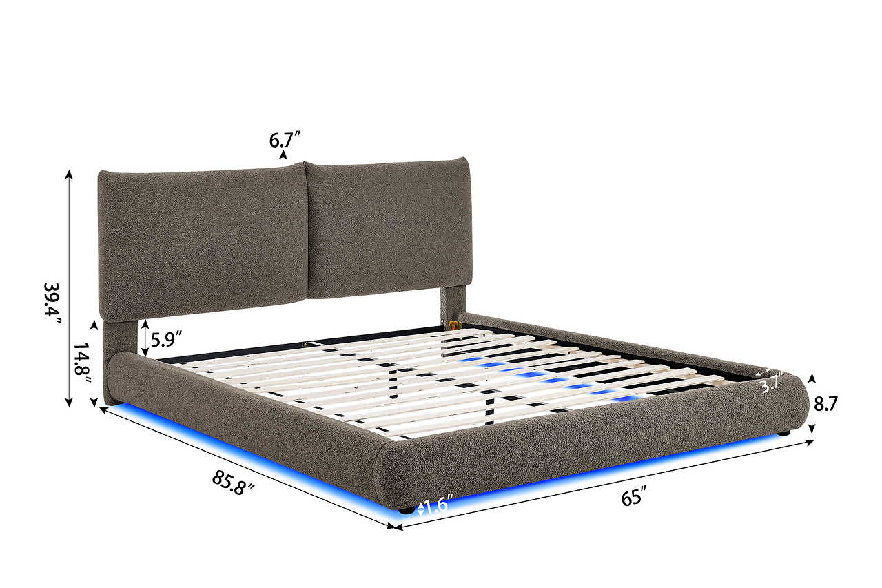 Footboard detail of Zima Brown LED Upholstered Bed