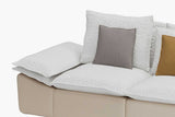 Detail close-up of beige velvet upholstery on 128.34 inch 4-seater sofa