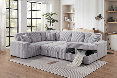 Main view of Raha Grey Fabric Storage Sectional with pull-out bed