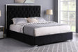 Rose Black Velvet Upholstered Platform King Bed angled side view
