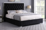 Rose Black Velvet Upholstered Platform King Bed angled side view