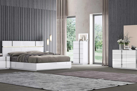 Chloe White Gloss Modern King Bed front view