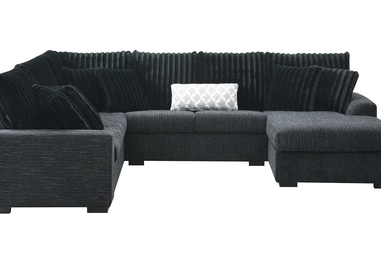 Brady black fabric ottoman lifestyle setting