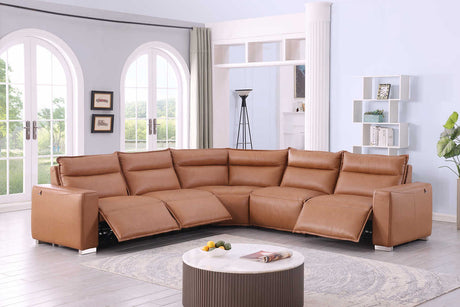 Sierra sectional sofa in camel Italian leather front-angle view