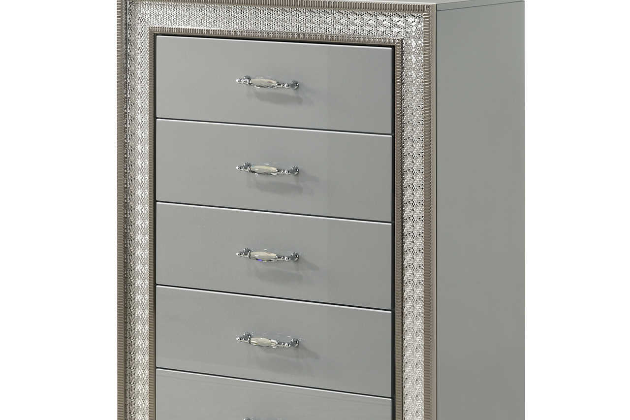 Dubai Metallic Silver LED Panel Bedroom Set main frontal view