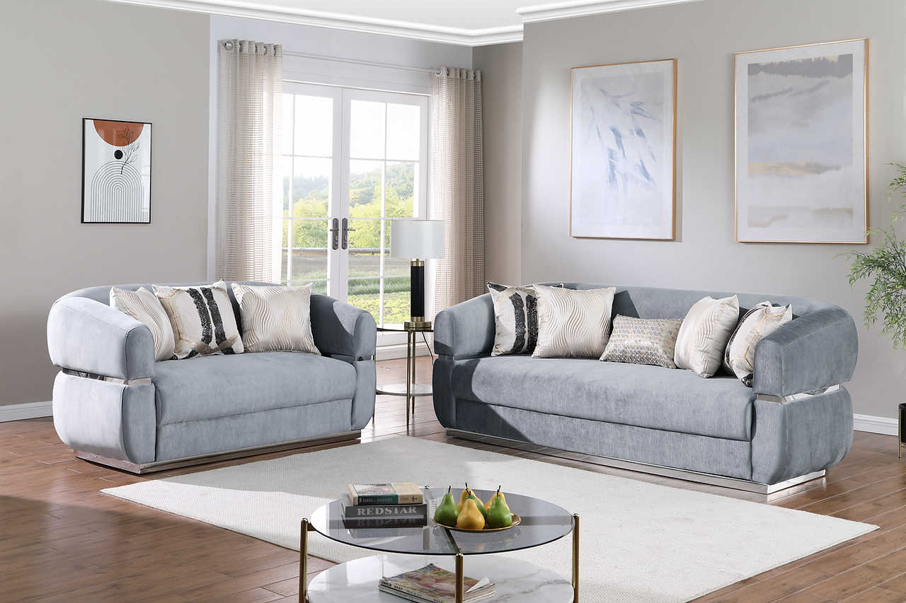 Carmela Grey Velvet Living Room Set side view