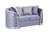 Back view of Athena Grey Chair showing silver metal frame