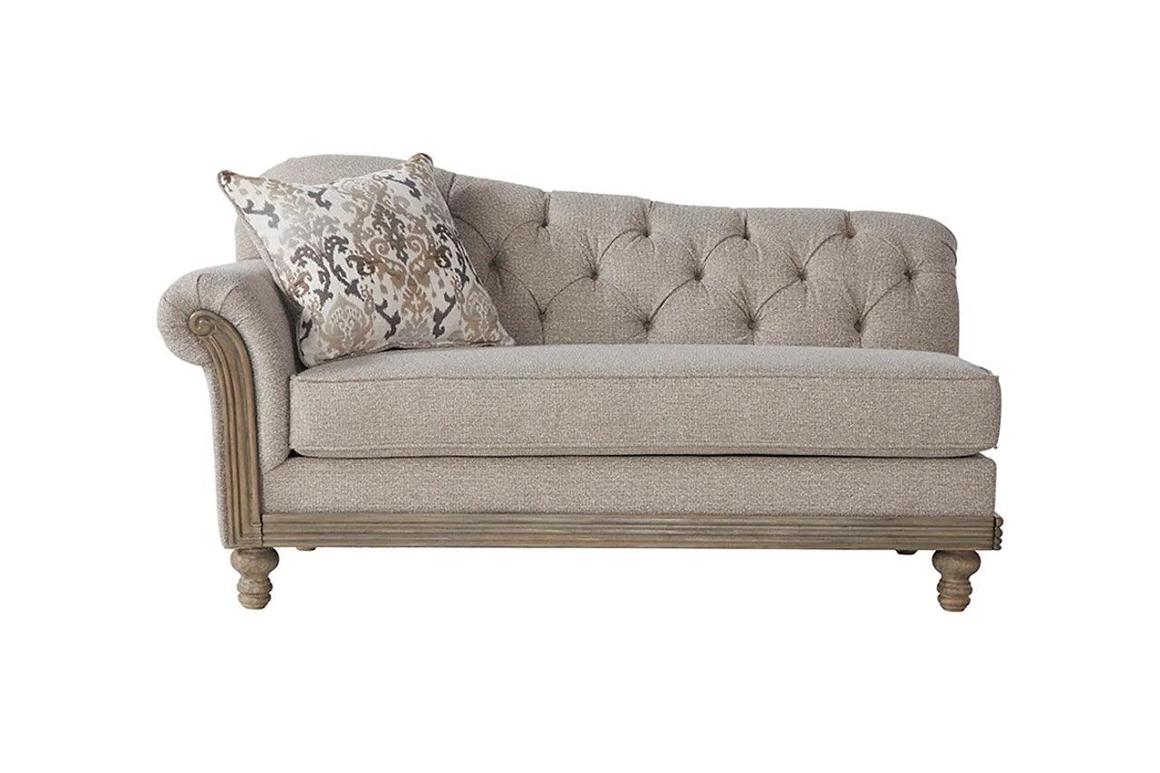 Sandstone Oyster Beige Tufted Fabric Sofa angled front view