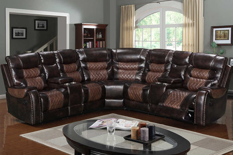 Phoenix II brown upholstered reclining sectional sofa, left side view