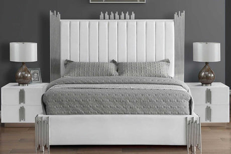 Token White Velvet Platform Queen Bed frontal angle