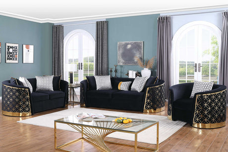 Front view of Athena Black Living Room Set sofa and loveseat