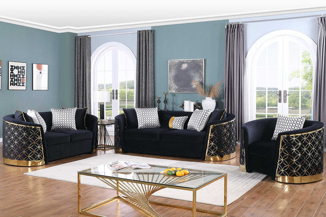 Front view of Athena Black Living Room Set sofa and loveseat