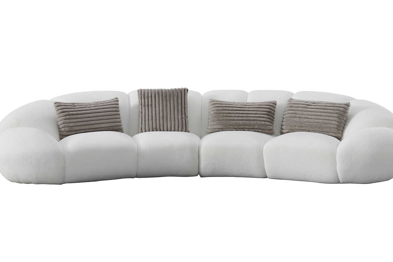 Room view of Big Cloud white soft fur fabric oversize sectional sofa