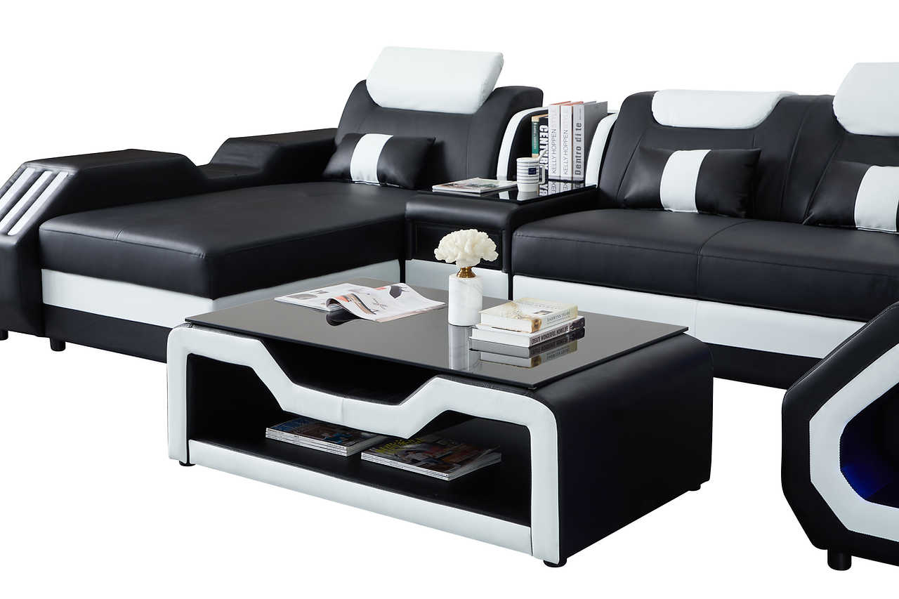Matrix Black White Faux Leather Sectional