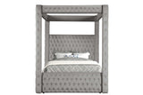 Mansion Gray Upholstered Tufted Canopy Platform Queen Bed