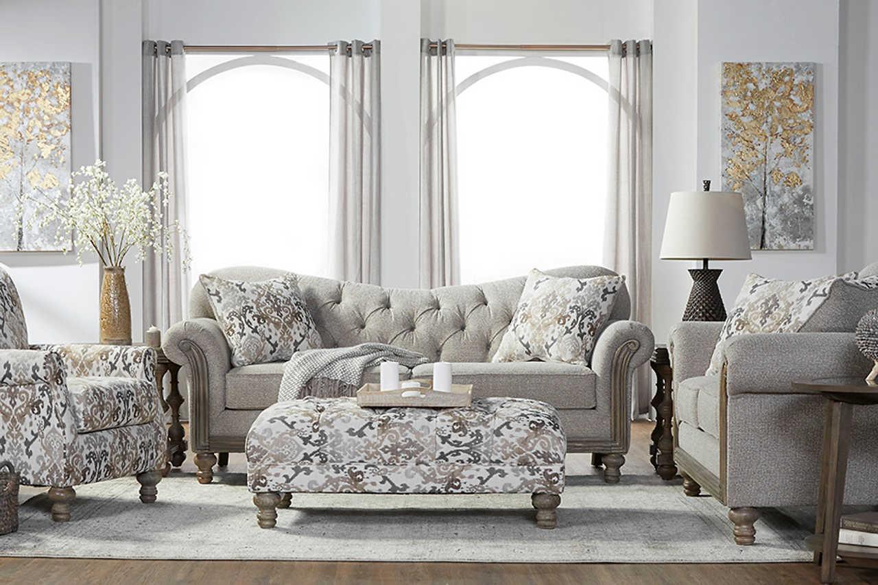 Side view of Sandstone Oyster Beige Tufted Fabric Chair
