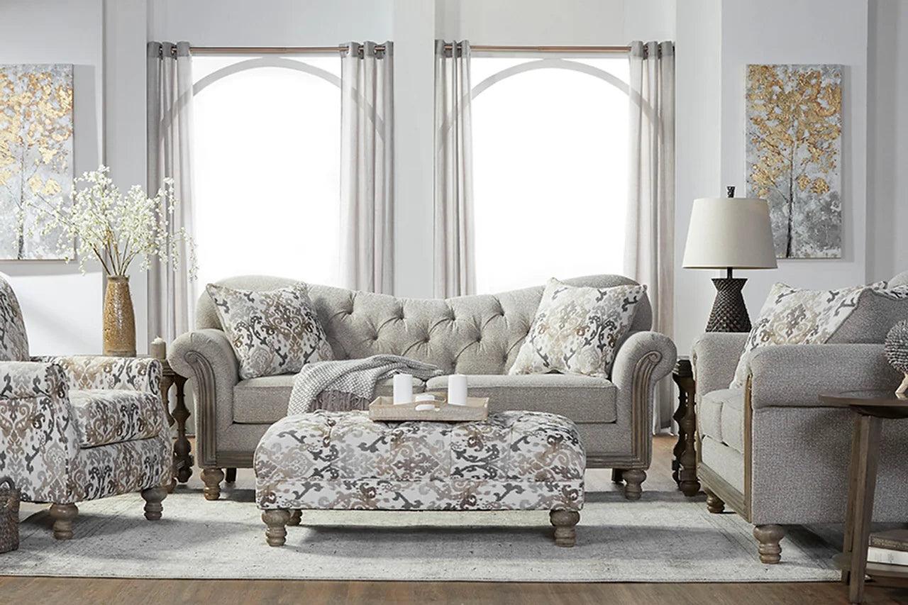 Sandstone Oyster Beige Tufted Fabric Sofa side view
